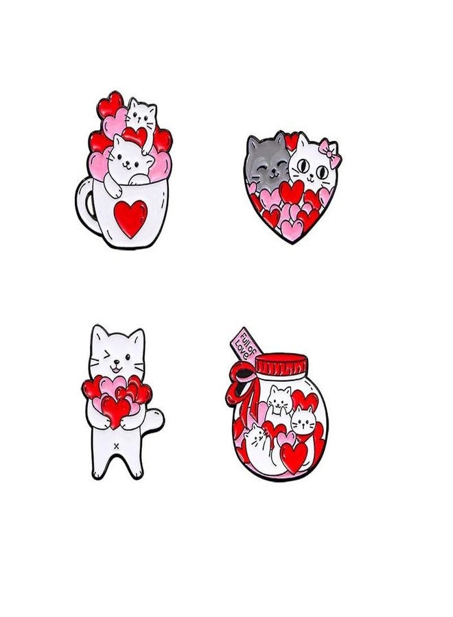 SCRDPRAD 4Pcs Qute Funny Kawaii Pink Cat Brooch for Women Love Heart Cartoon Kitty Cat Paw Pins Animal Lover Birthday Aniversary Thanksgiving Gifts Charm Fashion Jewelry-Love Cat - Image 1